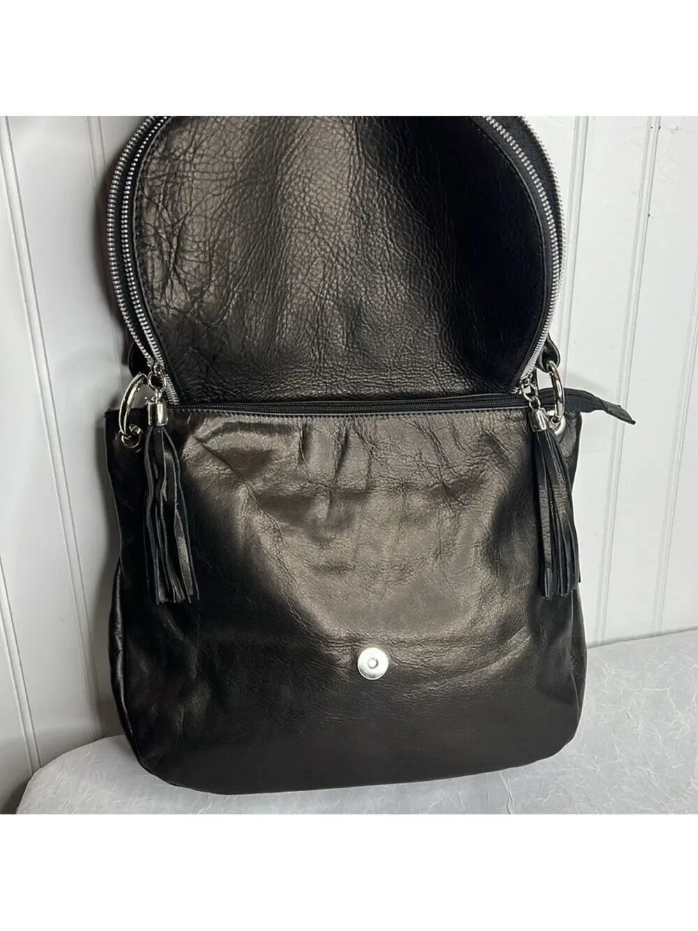 - Mila Blue Leather Saddle Bag